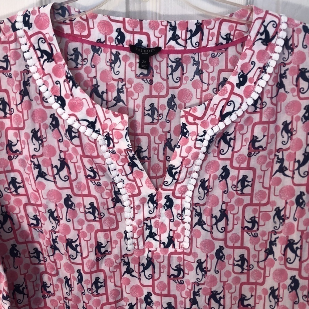 TALBOTS PINK MONKEYS top  Cotton 2X Pit to Pit 27"  PREWORN EXCELLENT CONDITION - Picture 4 of 12
